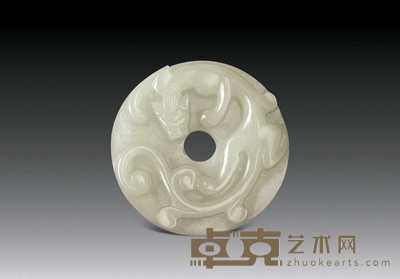 清 白玉刻螭龙纹珮 直径5cm